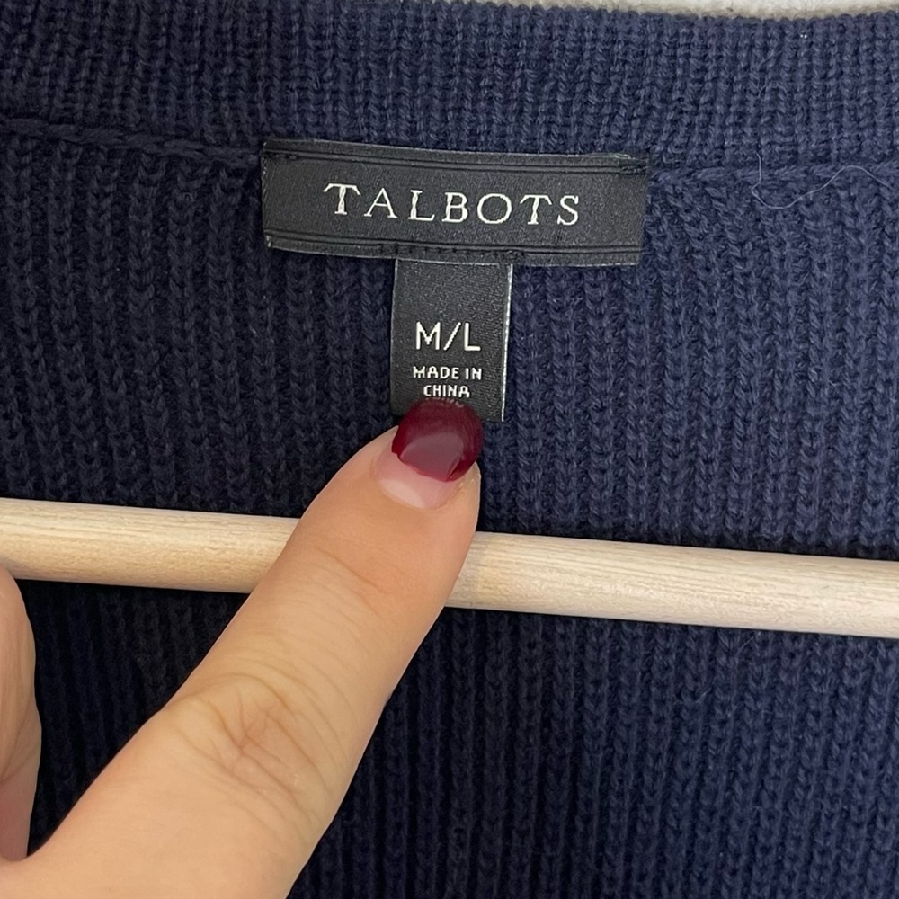 Talbots Striped Knit Poncho Shrug Cardigan Size M / L Side Buttons Slouchy NEW - Picture 9 of 9